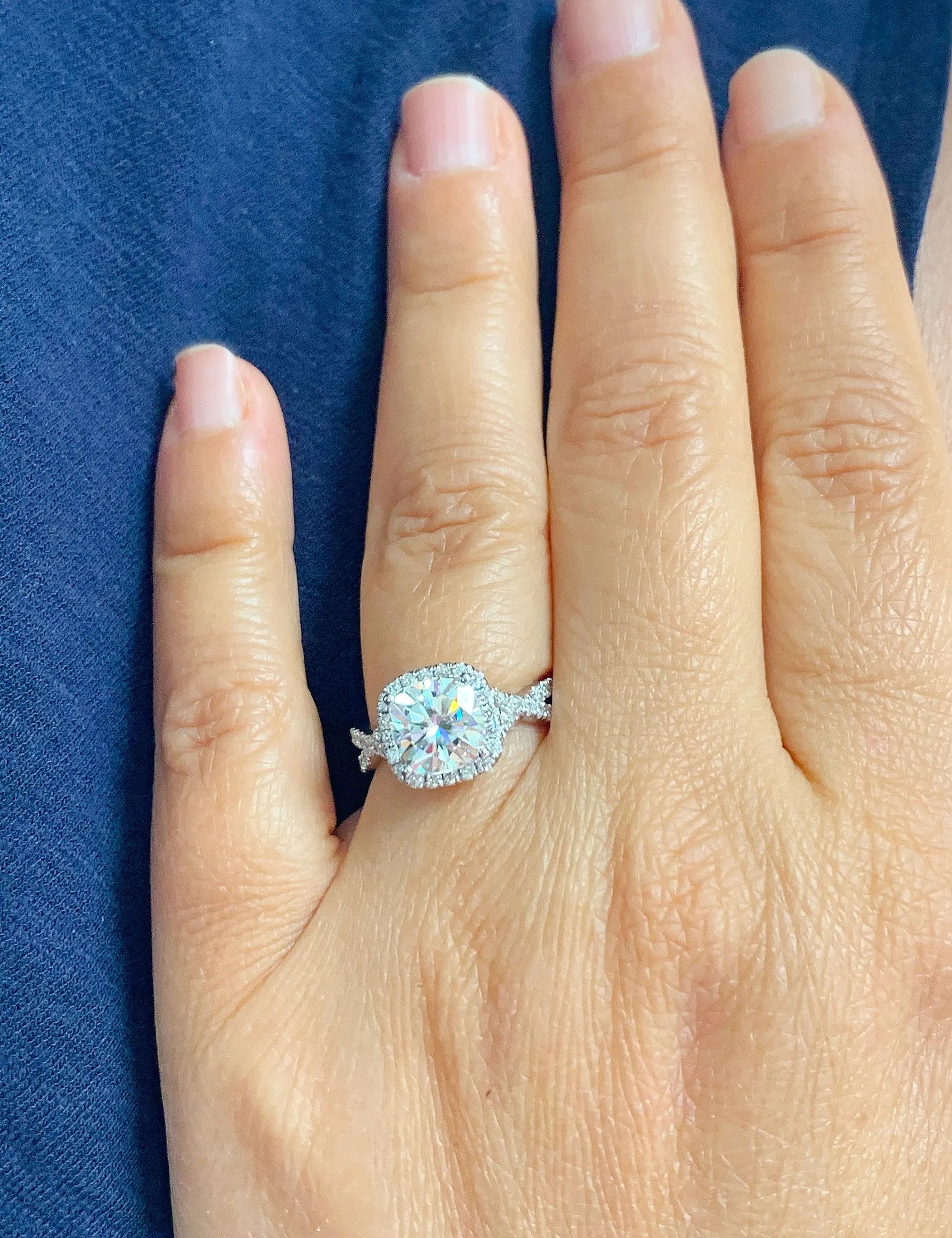 Large 2.65Ctw Women's 14k solid white gold cushion cut moissanite and natural diamond engagement ring Bridal Wedding Halo