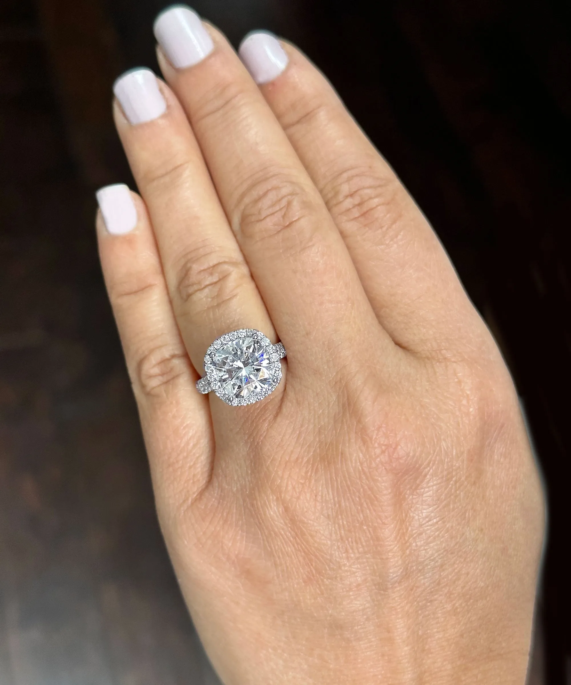 Large 6.00Ctw Women's 14k Solid White Gold Cushion Cut Moissanite And Natural Diamond Engagement Ring Bridal Wedding Halo