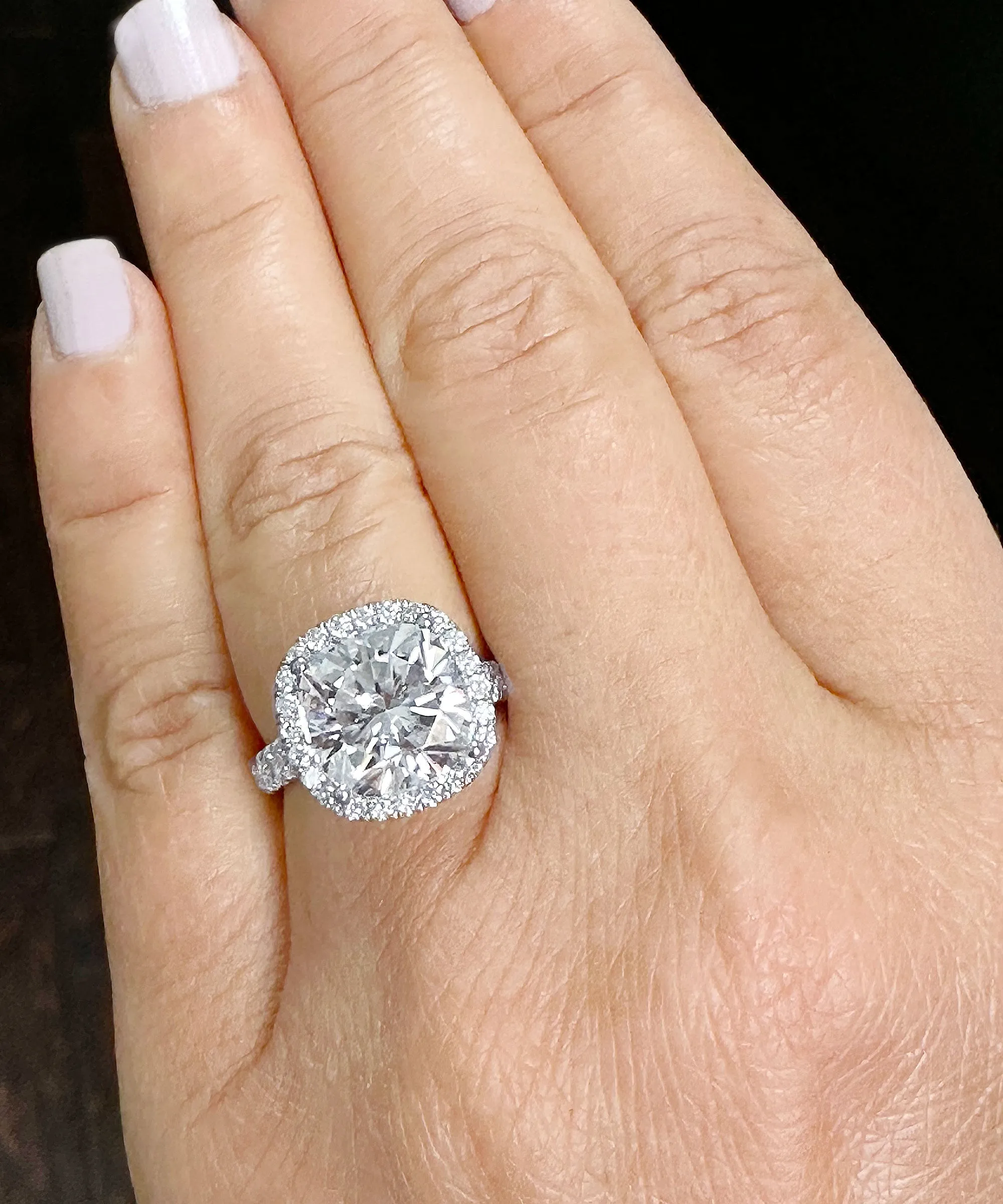 Large 6.00Ctw Women's 14k Solid White Gold Cushion Cut Moissanite And Natural Diamond Engagement Ring Bridal Wedding Halo