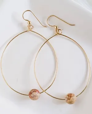 Large Bead Hoops Earrings Jasper Gold