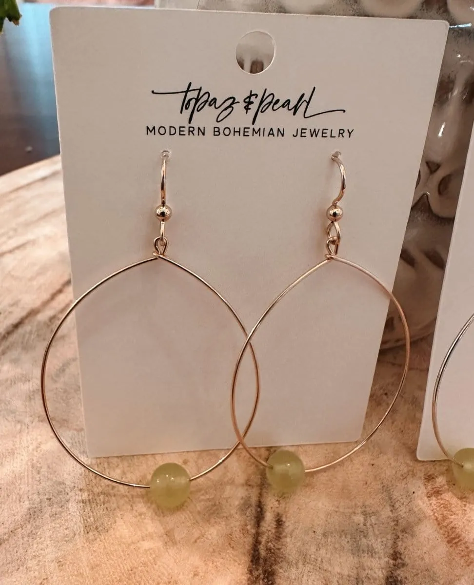 Large Bead Hoops Earrings Spring Green