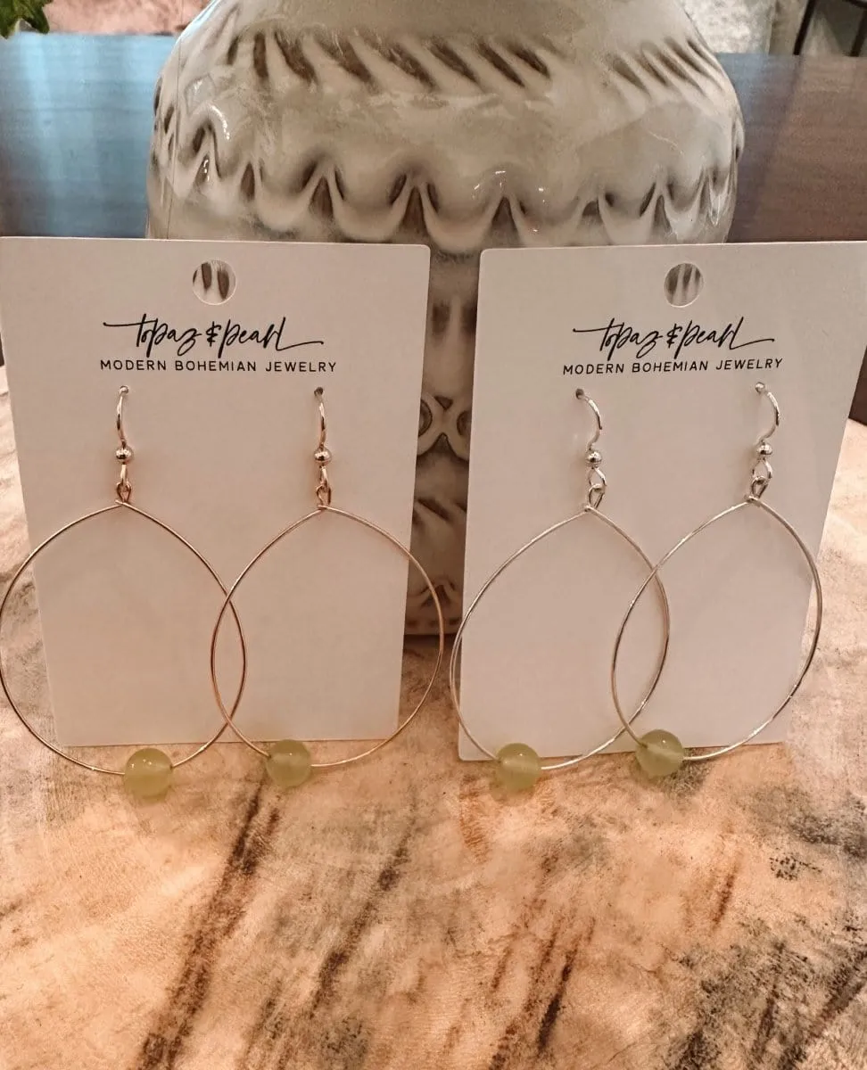 Large Bead Hoops Earrings Spring Green
