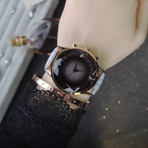 Large Dial Gray Leather Strap Women's Watch
