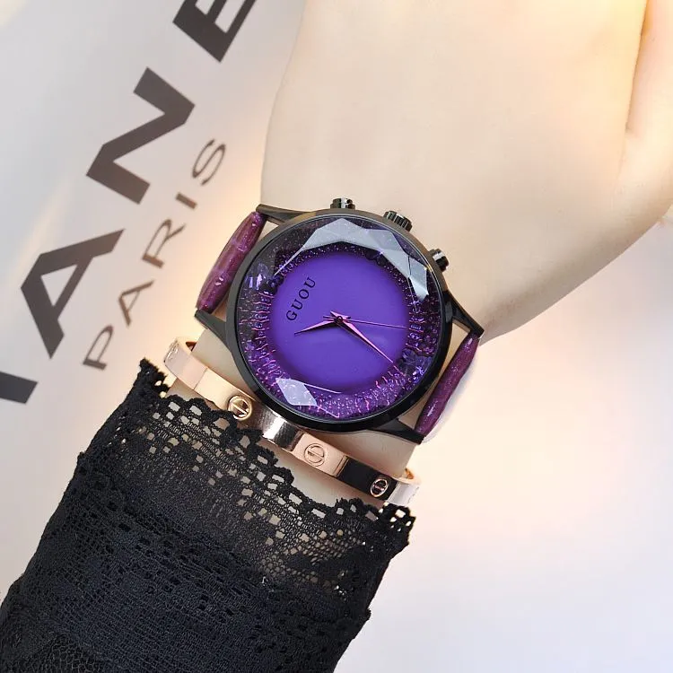Large Dial Leather Strap Women's Watch