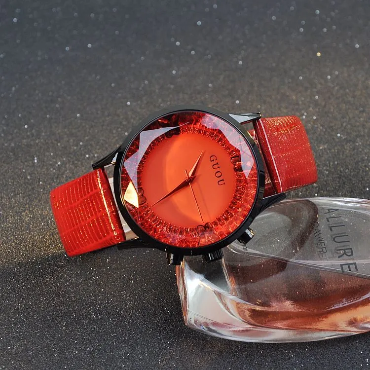 Large Dial Leather Strap Women's Watch