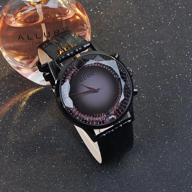 Large Dial Leather Strap Women's Watch