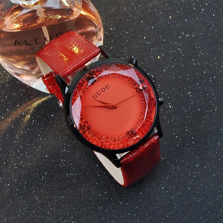 Large Dial Leather Strap Women's Watch