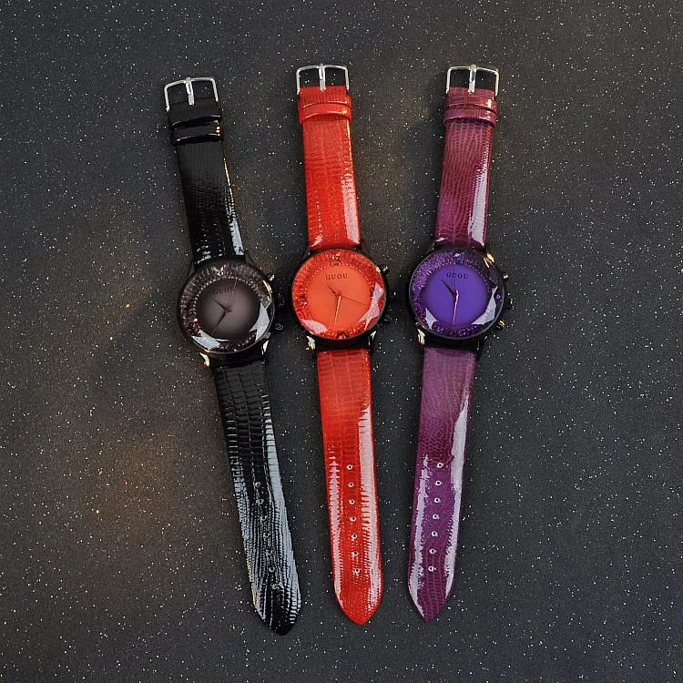 Large Dial Leather Strap Women's Watch