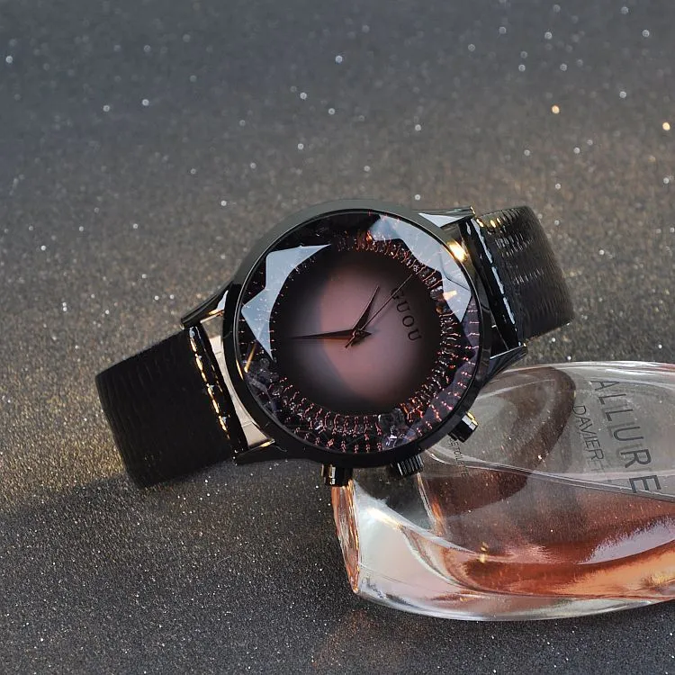 Large Dial Leather Strap Women's Watch