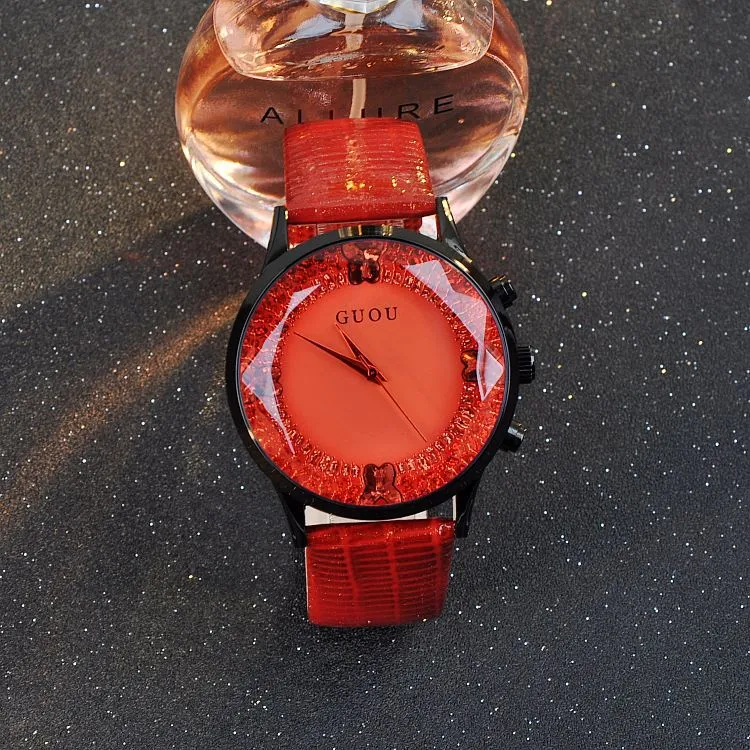 Large Dial Leather Strap Women's Watch