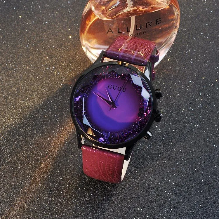 Large Dial Leather Strap Women's Watch
