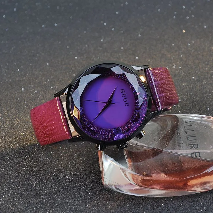 Large Dial Leather Strap Women's Watch