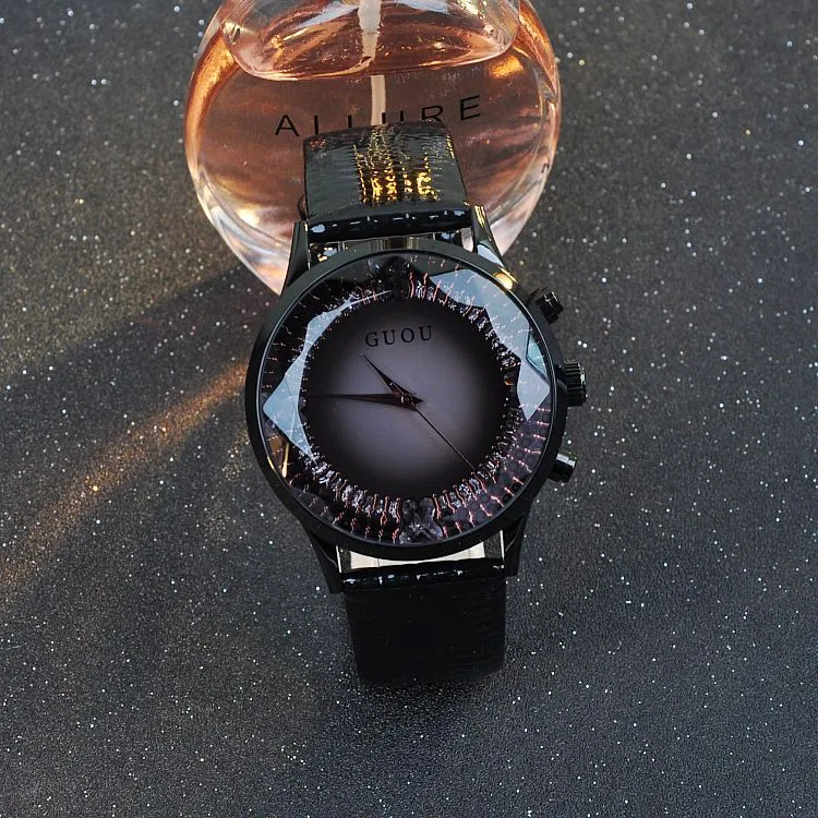 Large Dial Leather Strap Women's Watch