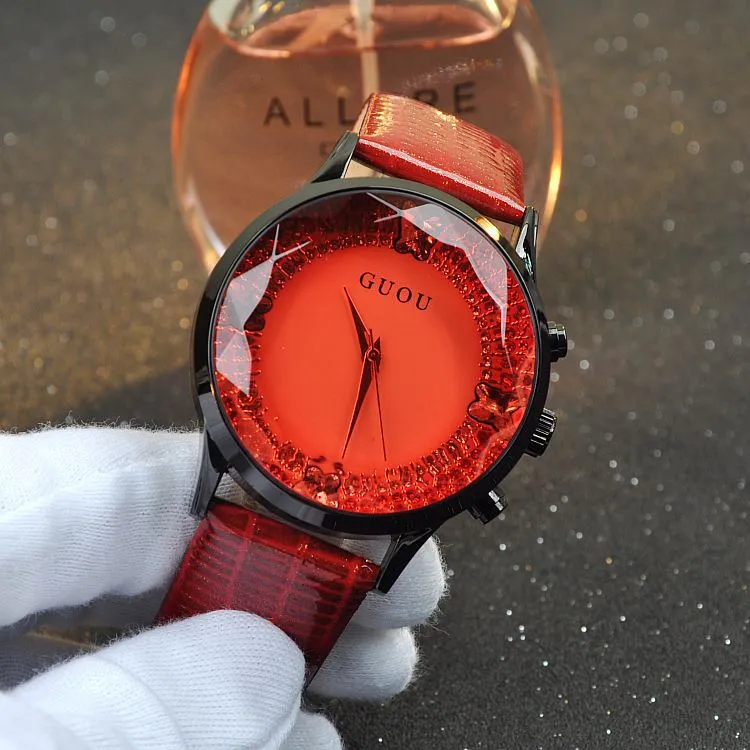 Large Dial Leather Strap Women's Watch