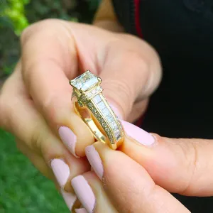 Large Heavy Women's 14k solid yellow gold princess cut forever one moissanite and natural diamond engagement ring Bridal Wedding 2.00ct