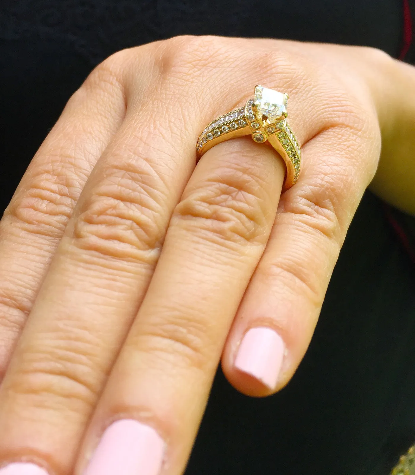 Large Heavy Women's 14k solid yellow gold princess cut forever one moissanite and natural diamond engagement ring Bridal Wedding 2.00ct