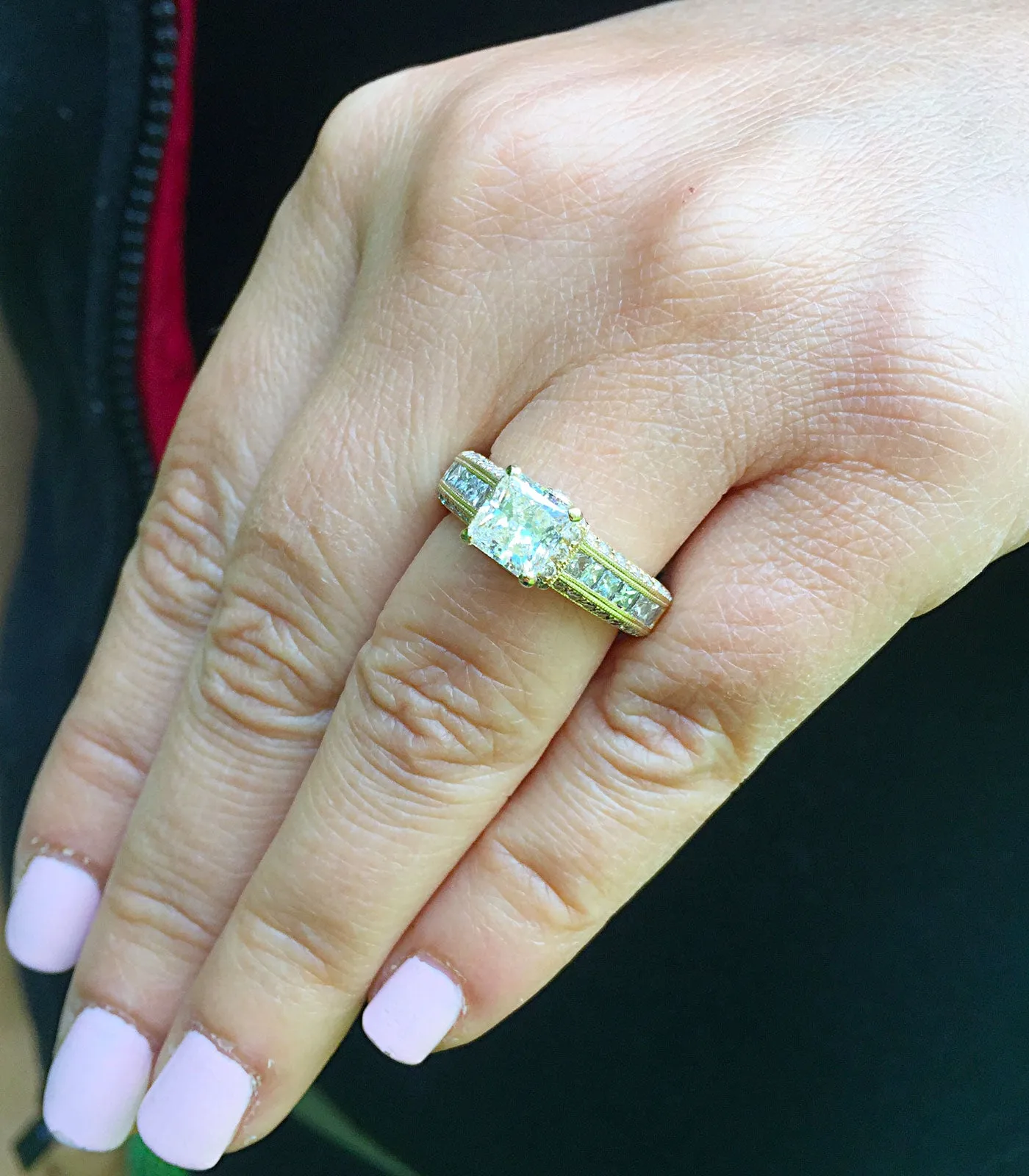 Large Heavy Women's 14k solid yellow gold princess cut forever one moissanite and natural diamond engagement ring Bridal Wedding 2.00ct
