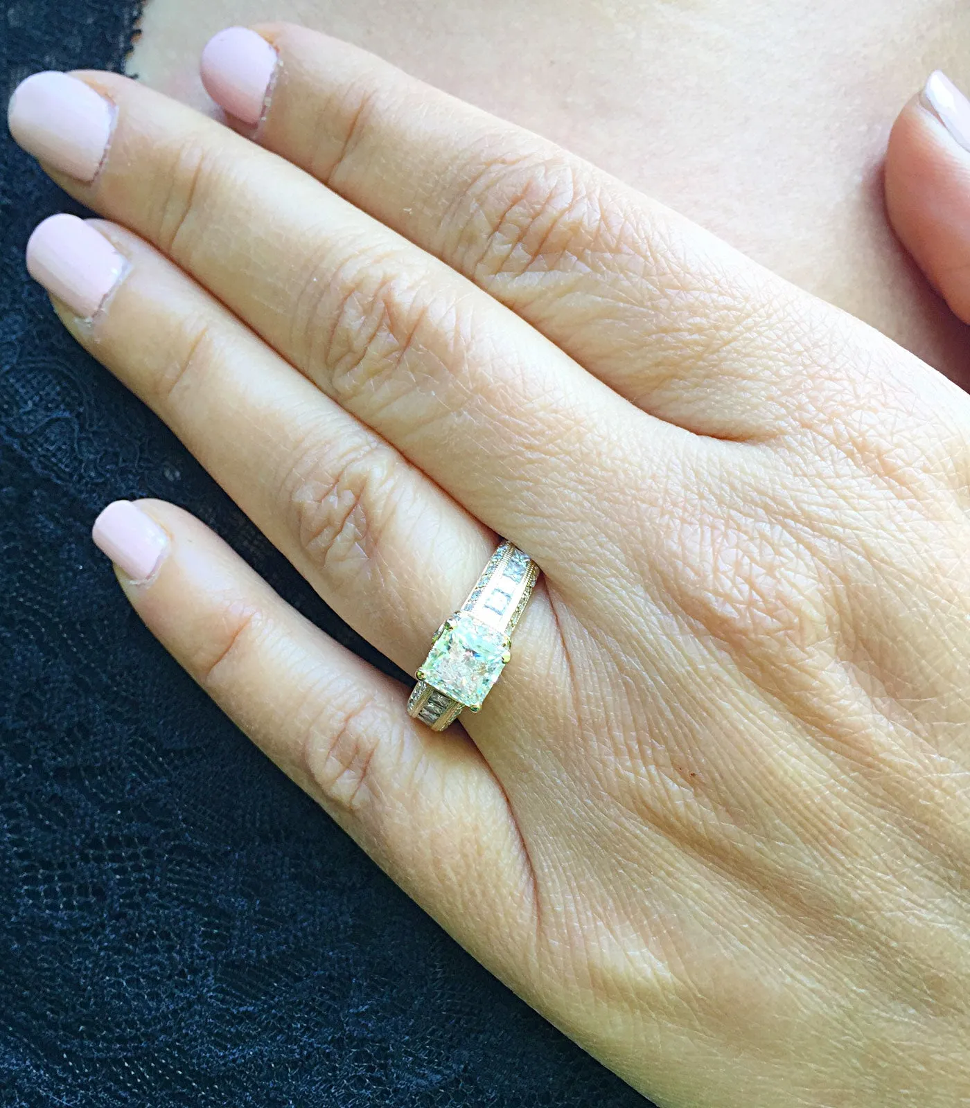Large Heavy Women's 14k solid yellow gold princess cut forever one moissanite and natural diamond engagement ring Bridal Wedding 2.00ct