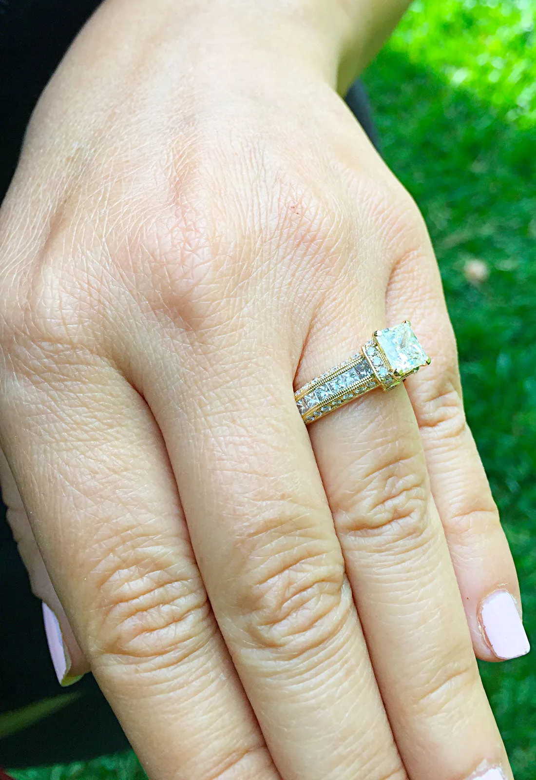 Large Heavy Women's 14k solid yellow gold princess cut forever one moissanite and natural diamond engagement ring Bridal Wedding 2.00ct