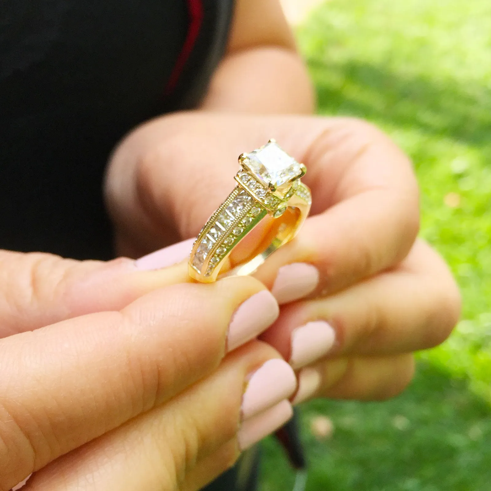 Large Heavy Women's 14k solid yellow gold princess cut forever one moissanite and natural diamond engagement ring Bridal Wedding 2.00ct