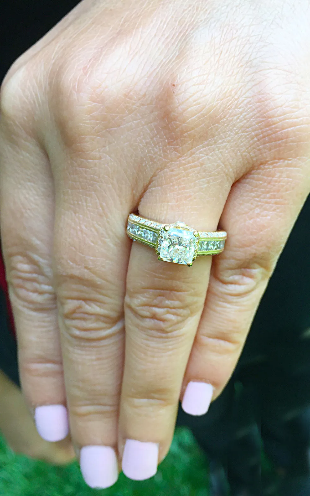 Large Heavy Women's 14k solid yellow gold princess cut forever one moissanite and natural diamond engagement ring Bridal Wedding 2.00ct