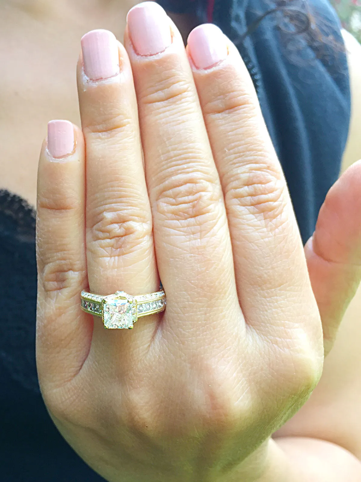 Large Heavy Women's 14k solid yellow gold princess cut forever one moissanite and natural diamond engagement ring Bridal Wedding 2.00ct