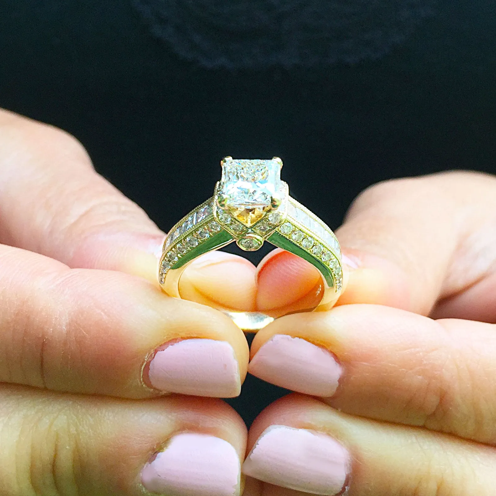 Large Heavy Women's 14k solid yellow gold princess cut forever one moissanite and natural diamond engagement ring Bridal Wedding 2.00ct