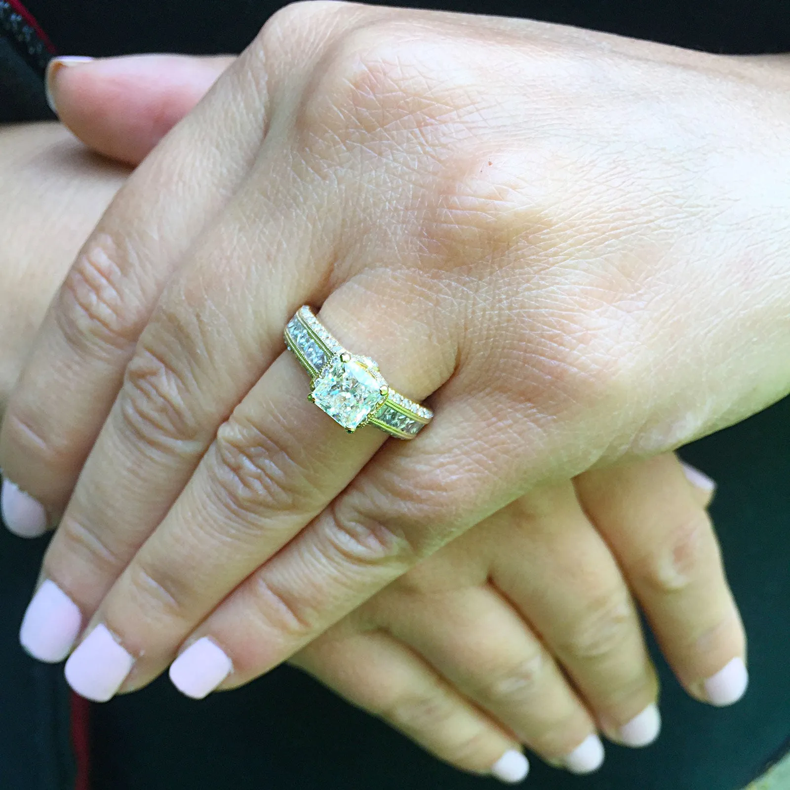Large Heavy Women's 14k solid yellow gold princess cut forever one moissanite and natural diamond engagement ring Bridal Wedding 2.00ct