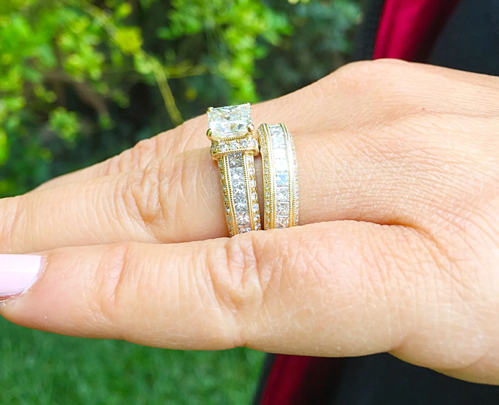 Large Heavy Women's 14k solid yellow gold princess cut forever one moissanite and natural diamond engagement ring Bridal Wedding 3.00ct