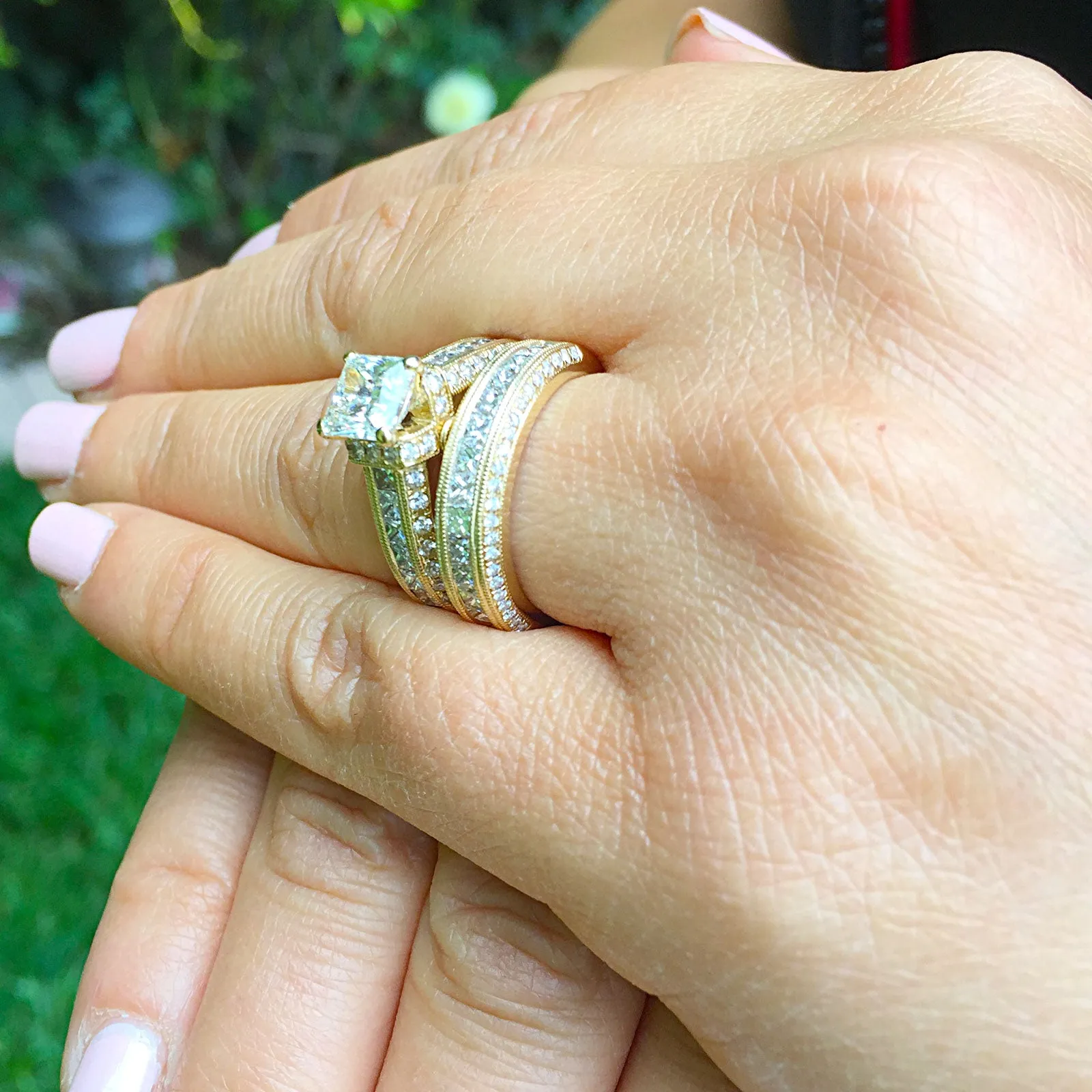 Large Heavy Women's 14k solid yellow gold princess cut forever one moissanite and natural diamond engagement ring Bridal Wedding 3.00ct