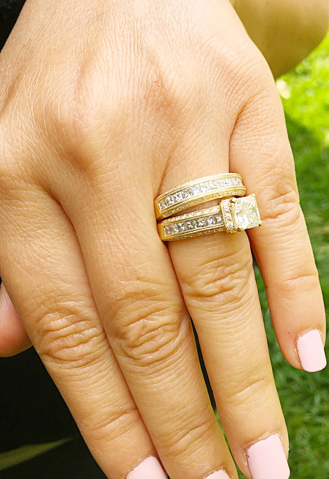 Large Heavy Women's 14k solid yellow gold princess cut forever one moissanite and natural diamond engagement ring Bridal Wedding 3.00ct
