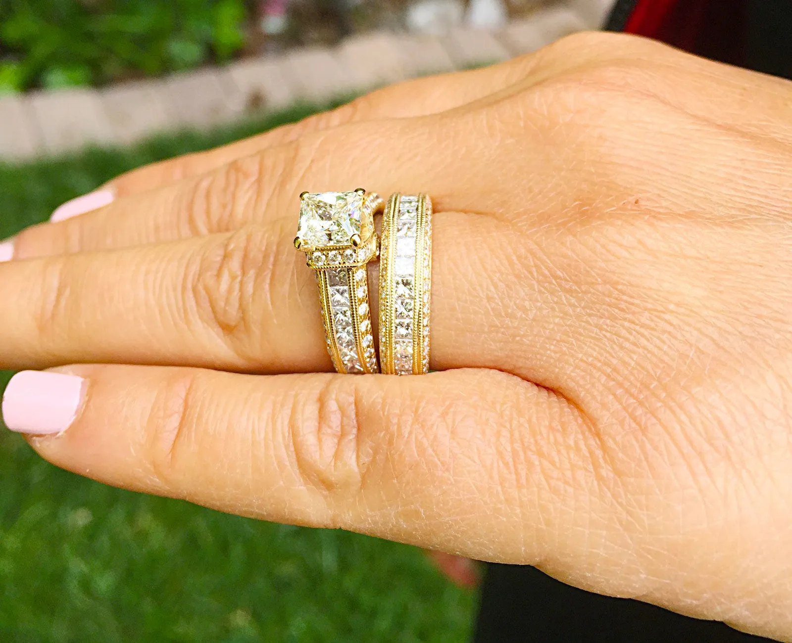 Large Heavy Women's 14k solid yellow gold princess cut forever one moissanite and natural diamond engagement ring Bridal Wedding 3.00ct