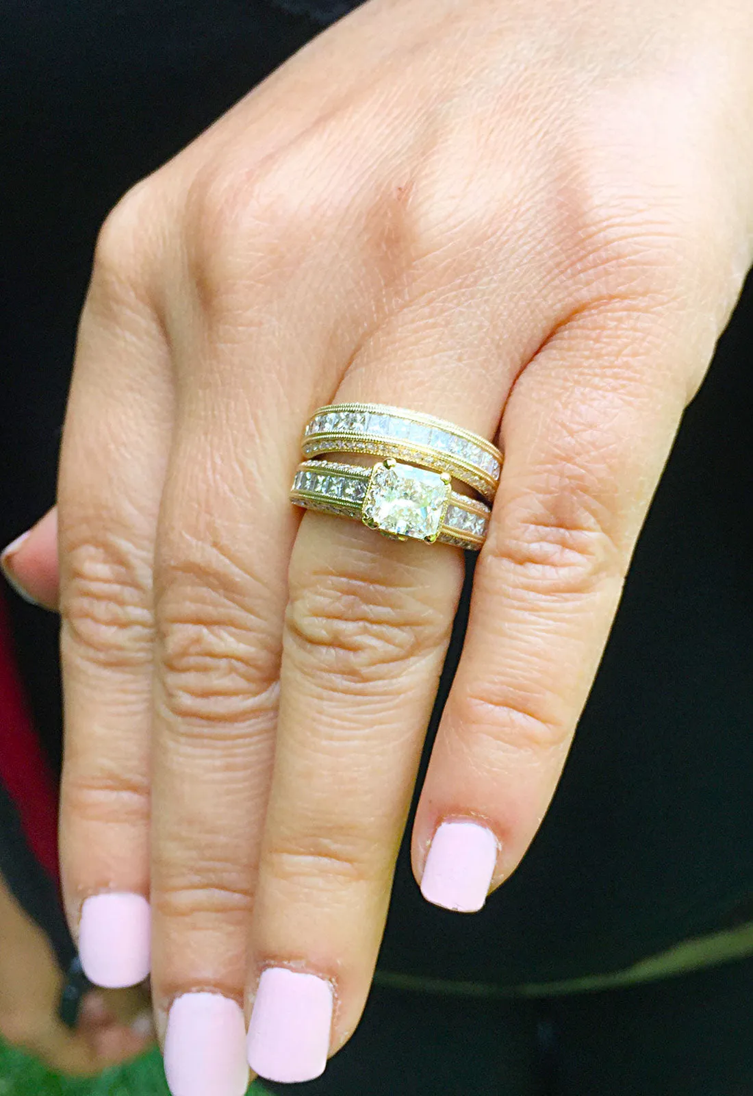 Large Heavy Women's 14k solid yellow gold princess cut forever one moissanite and natural diamond engagement ring Bridal Wedding 3.00ct