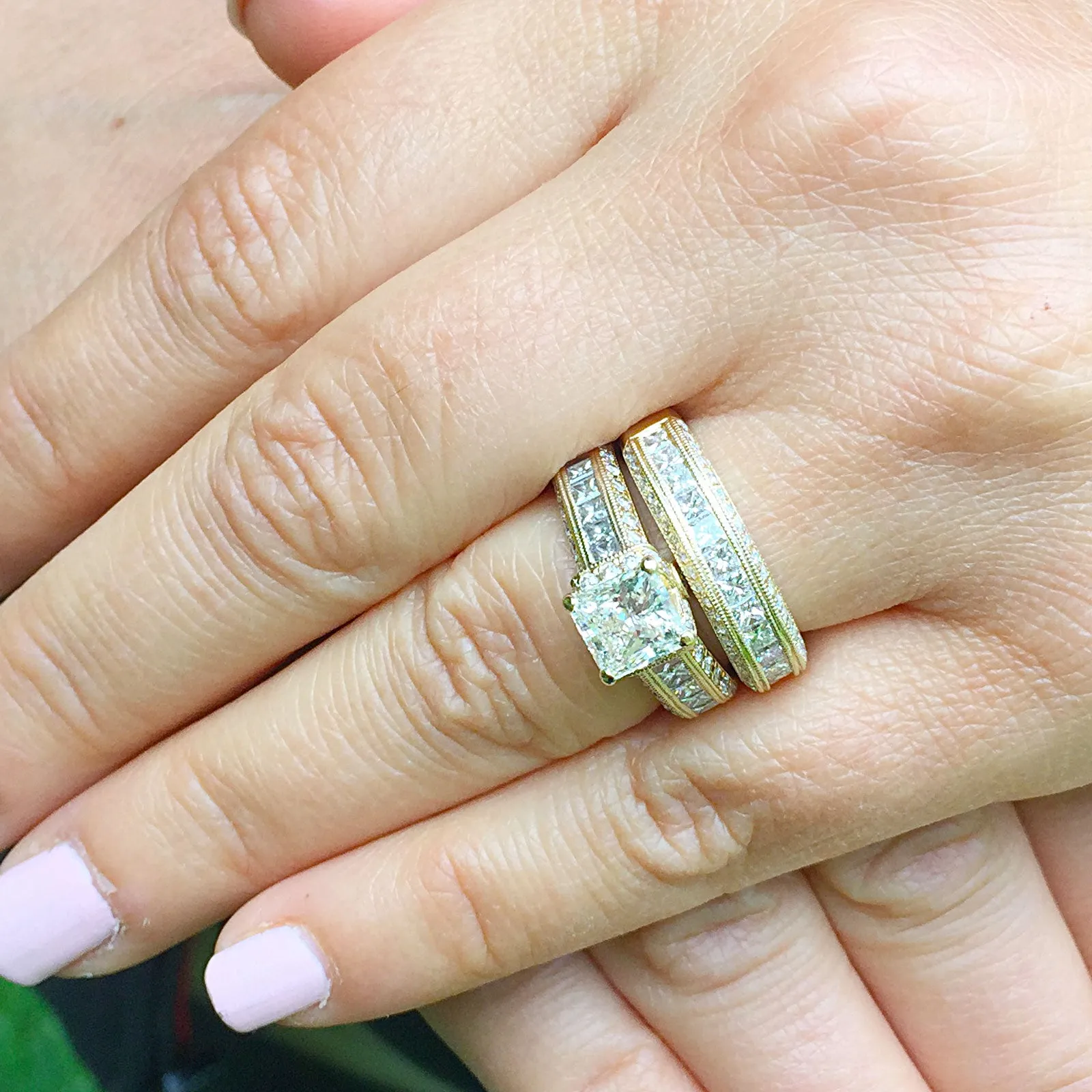 Large Heavy Women's 14k solid yellow gold princess cut forever one moissanite and natural diamond engagement ring Bridal Wedding 3.00ct