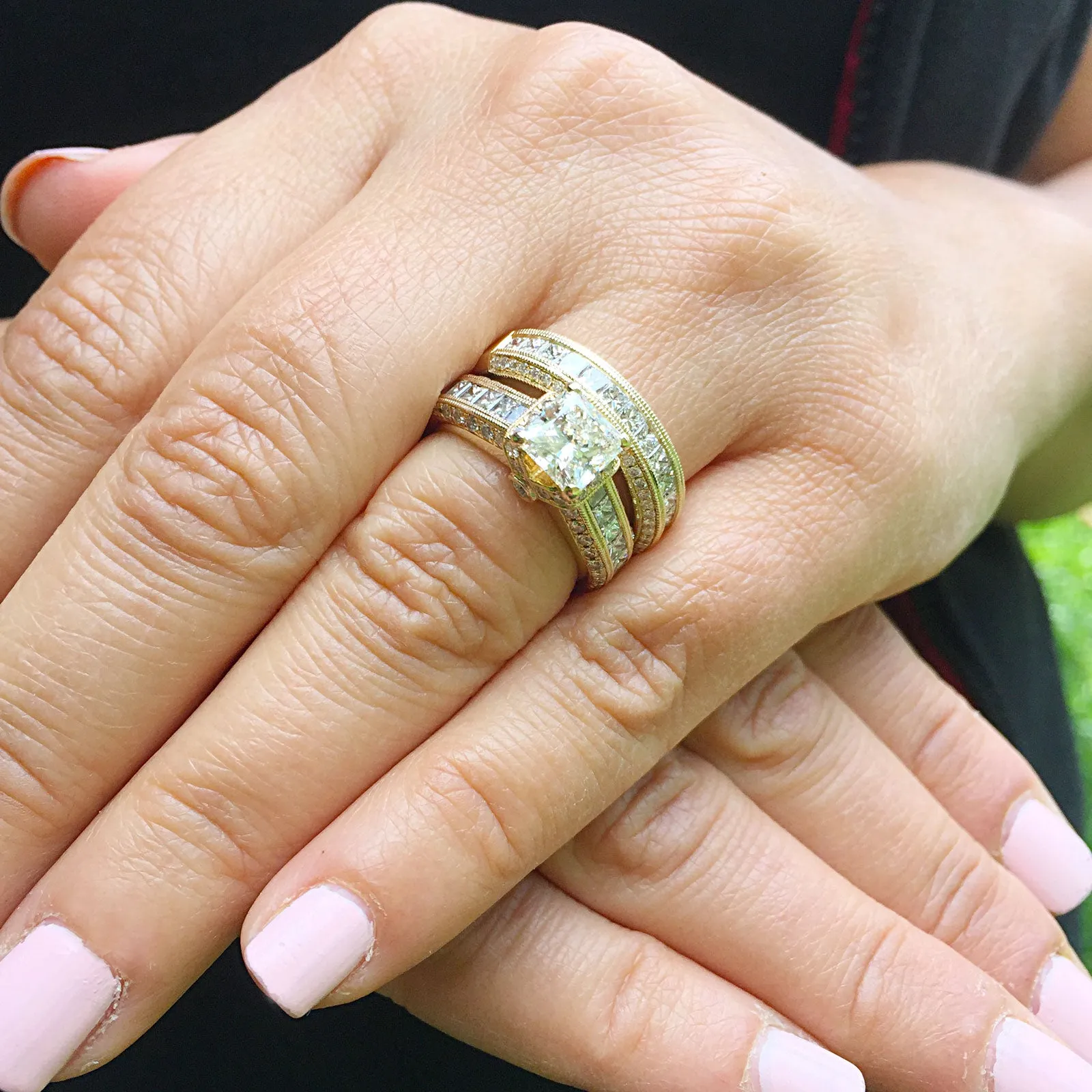 Large Heavy Women's 14k solid yellow gold princess cut forever one moissanite and natural diamond engagement ring Bridal Wedding 3.00ct