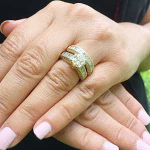 Large Heavy Women's 14k solid yellow gold princess cut moissanite and natural diamond engagement ring Bridal Wedding 3.50ct
