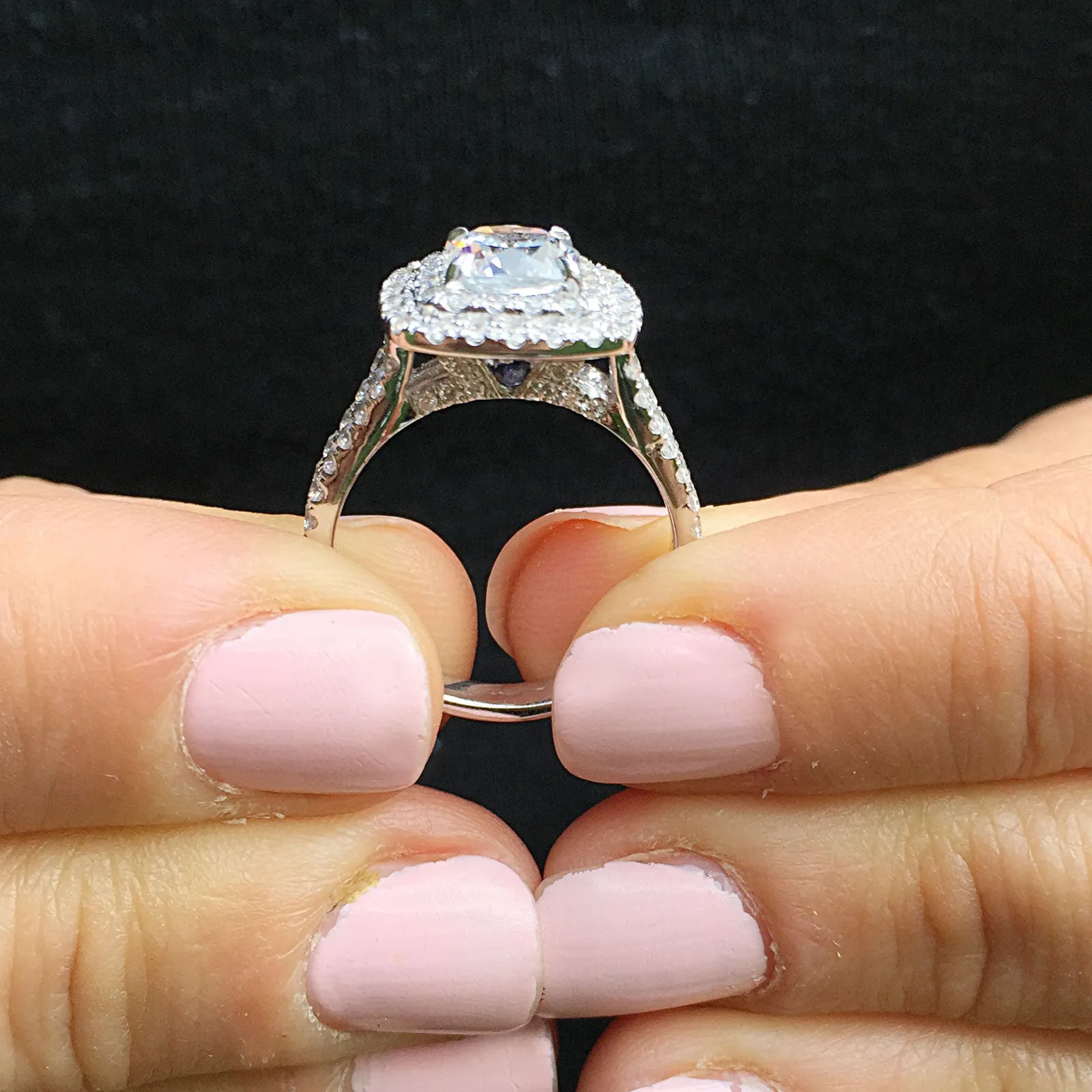 Large Women's 14k solid white gold cushion cut forever one moissanite and natural diamond engagement ring Bridal Wedding Halo 2.30ctw