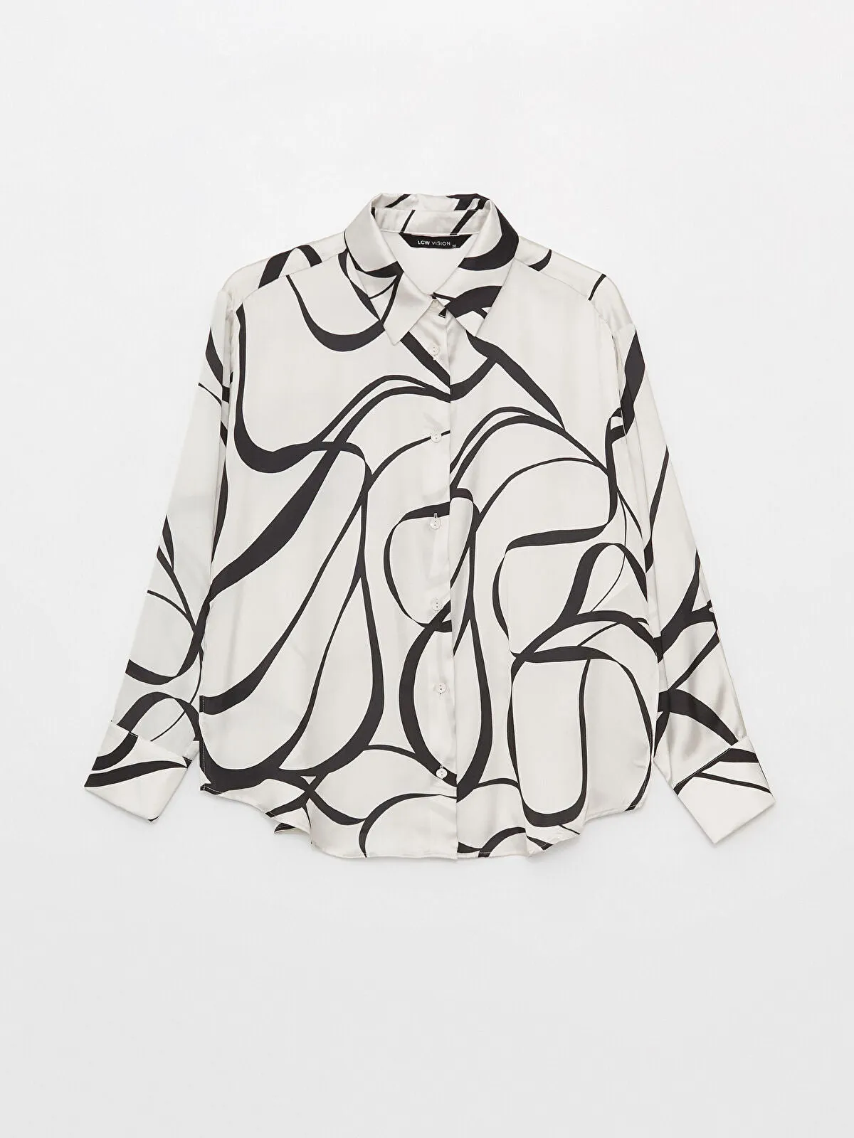 LCW Vision Patterned Long Sleeve Oversize Women's Satin Shirt