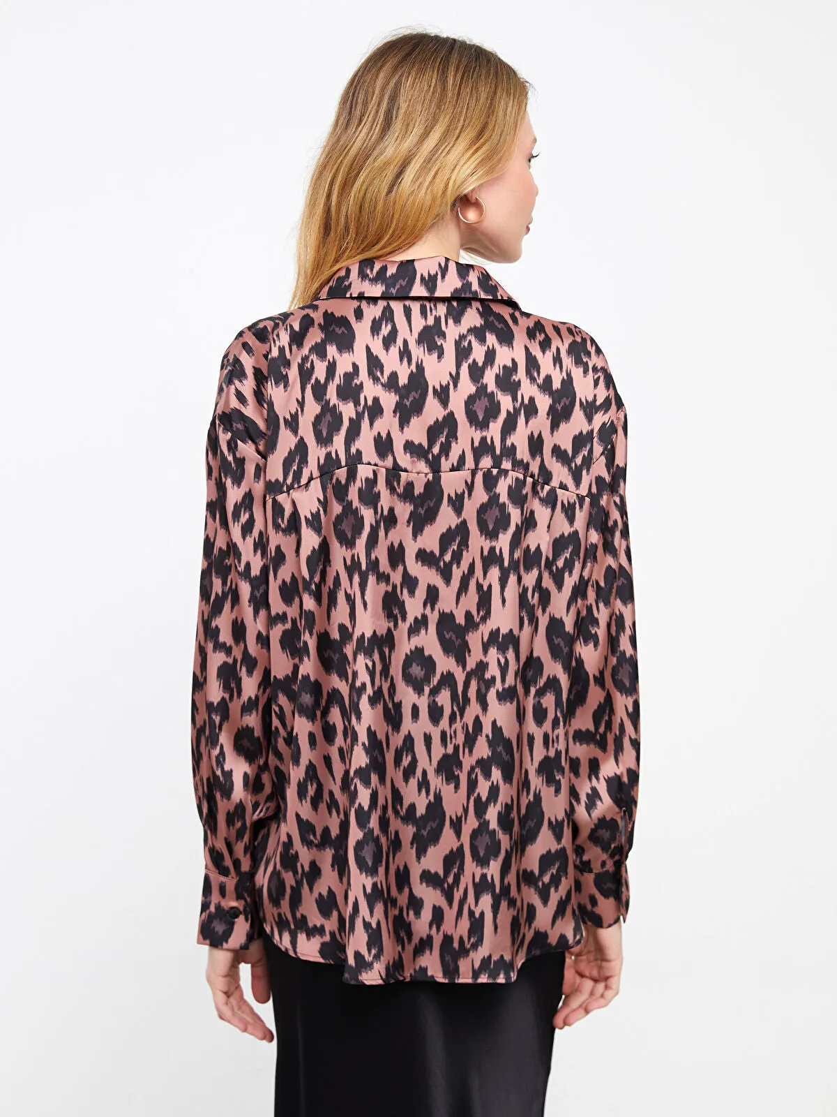 LCW Vision Patterned Long Sleeve Oversize Women's Satin Shirt