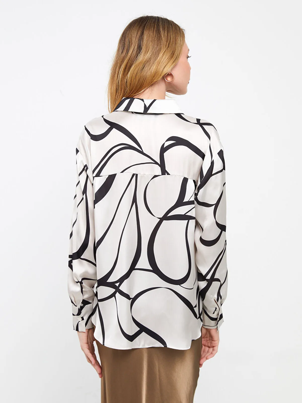 LCW Vision Patterned Long Sleeve Oversize Women's Satin Shirt