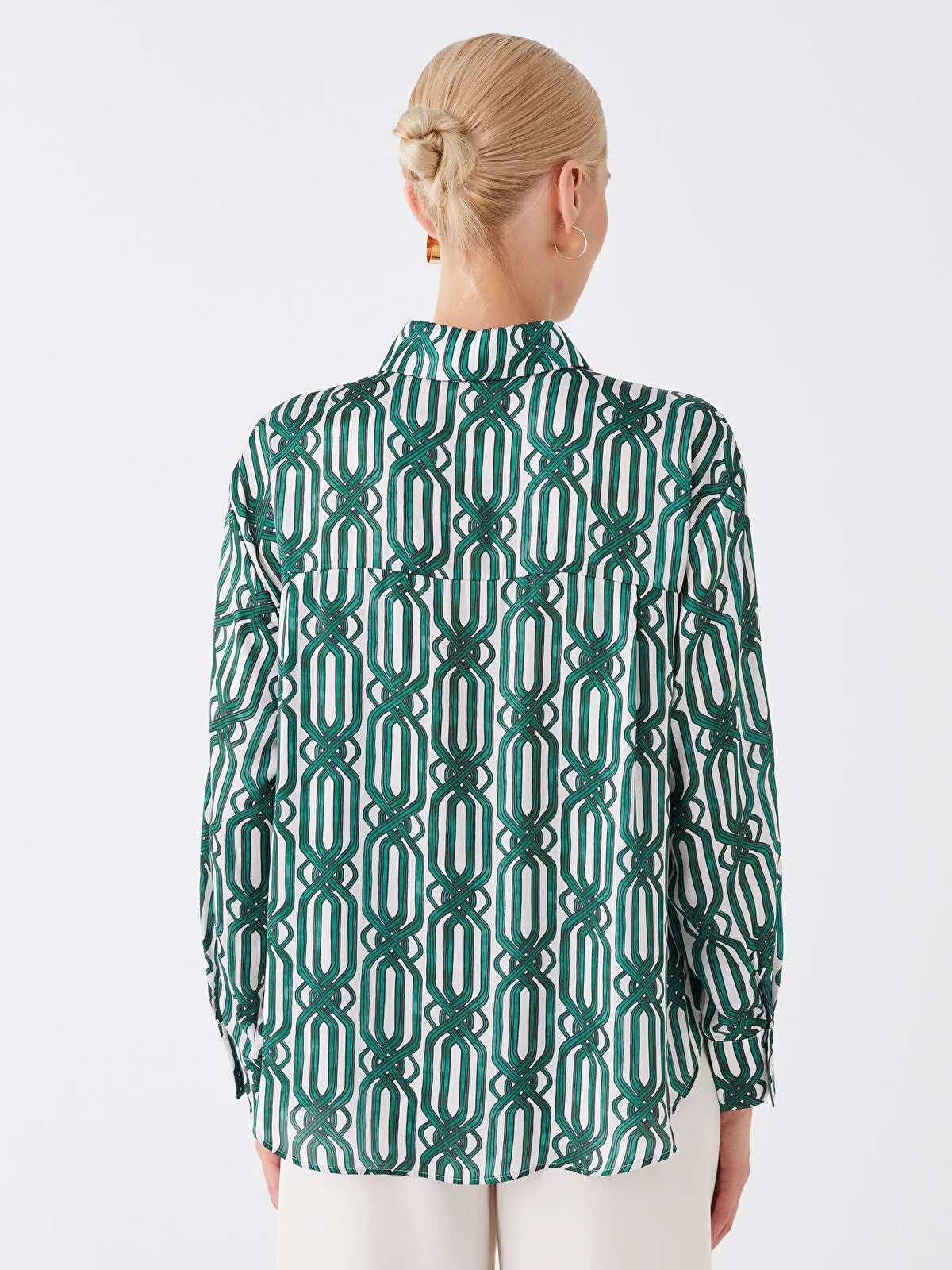 LCW Vision Patterned Long Sleeve Oversize Women's Satin Shirt