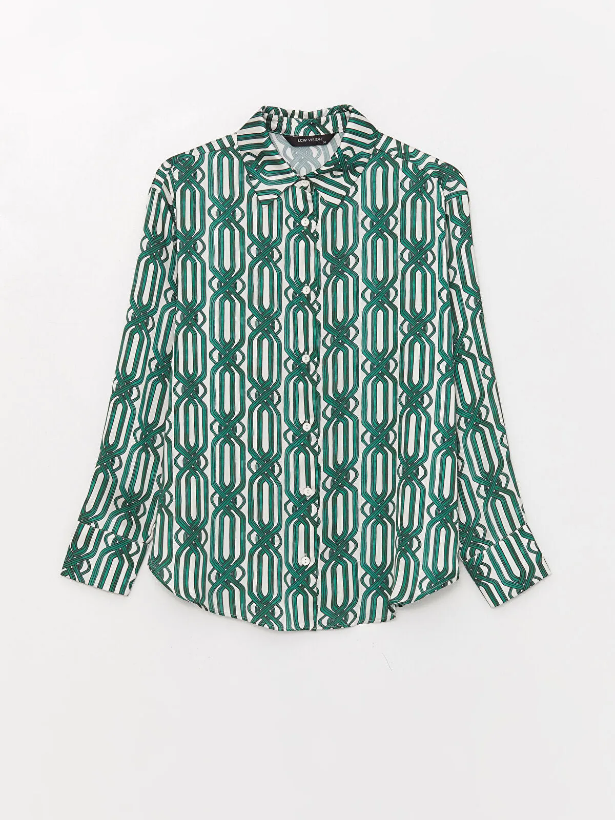 LCW Vision Patterned Long Sleeve Oversize Women's Satin Shirt