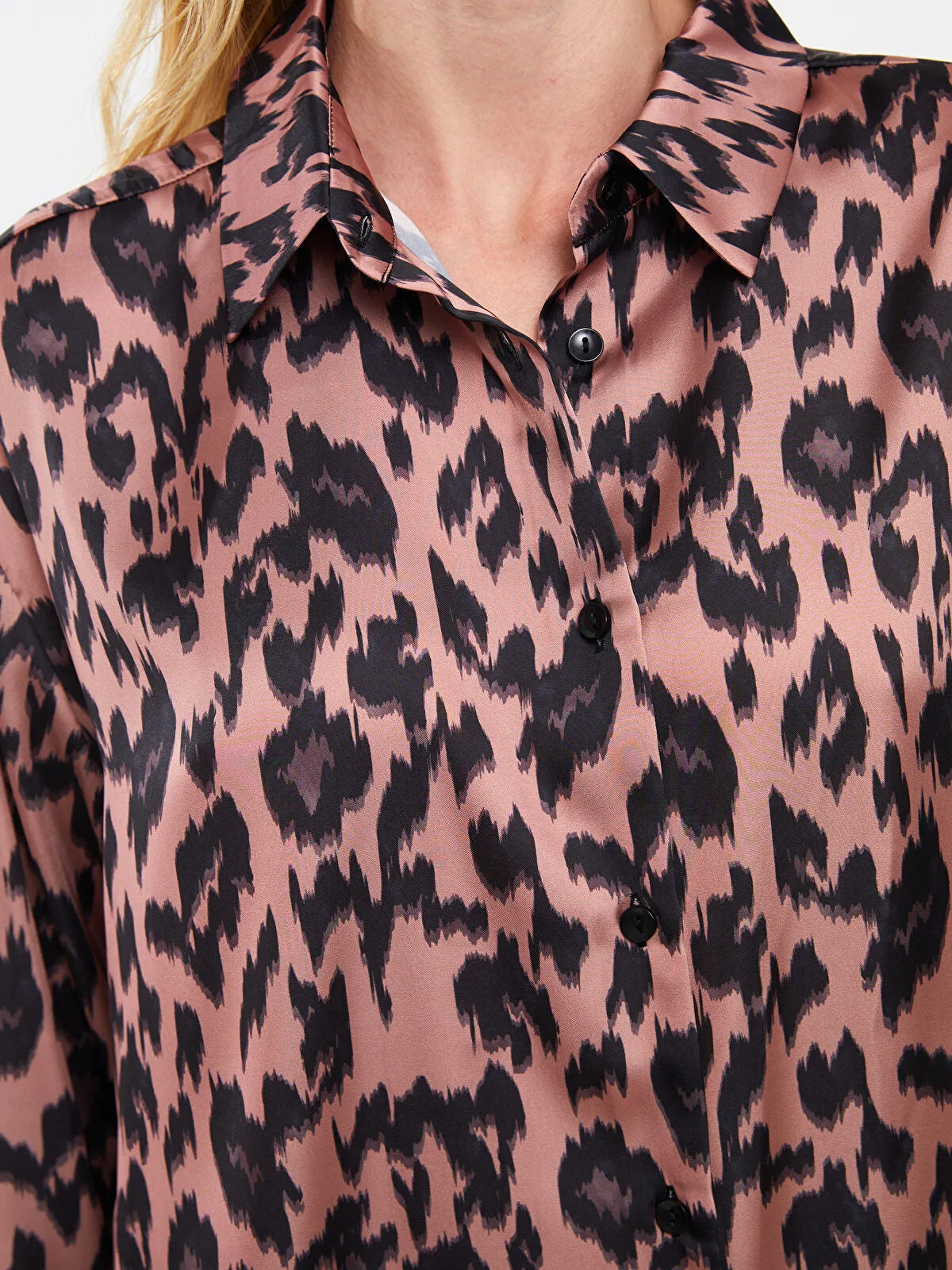 LCW Vision Patterned Long Sleeve Oversize Women's Satin Shirt