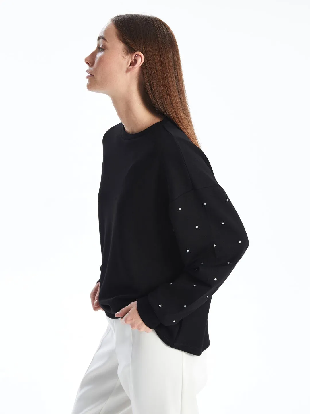 LCWAIKIKI Basic

New Black Crew Neck Shiny Stone Printed Long Sleeve Women's Blouse