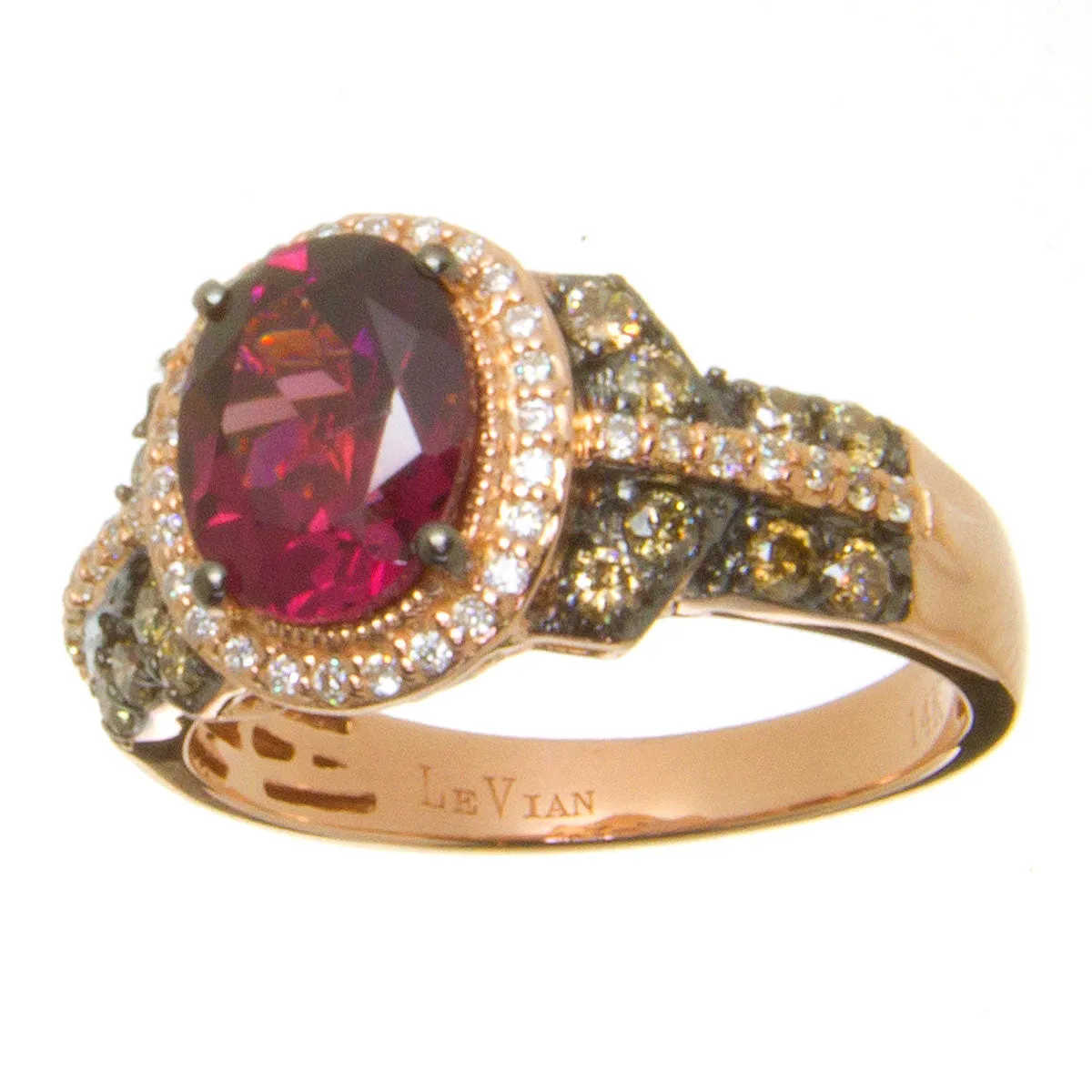LeVian Rhodolite Garnet Chocolate & White Diamond Ring
