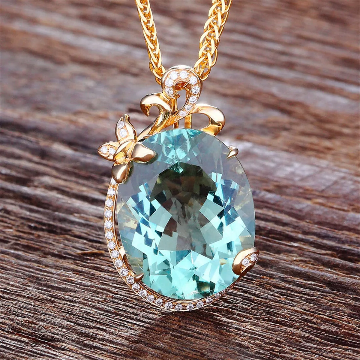Light Green Crystal & Cubic Zirconia Butterfly Pendant Necklace