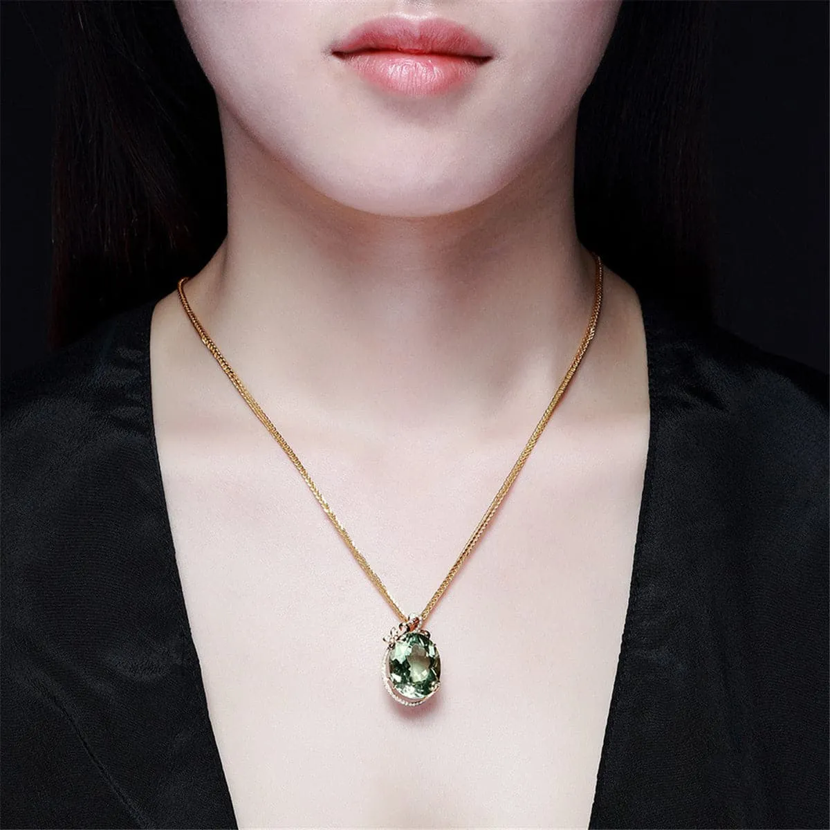 Light Green Crystal & Cubic Zirconia Butterfly Pendant Necklace