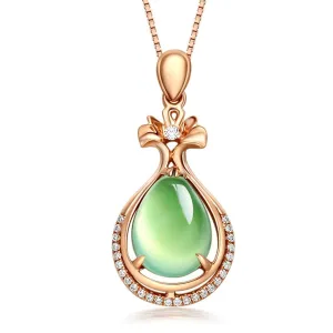 Light Green Jade & Cubic Zirconia Teardrop Pendant Necklace
