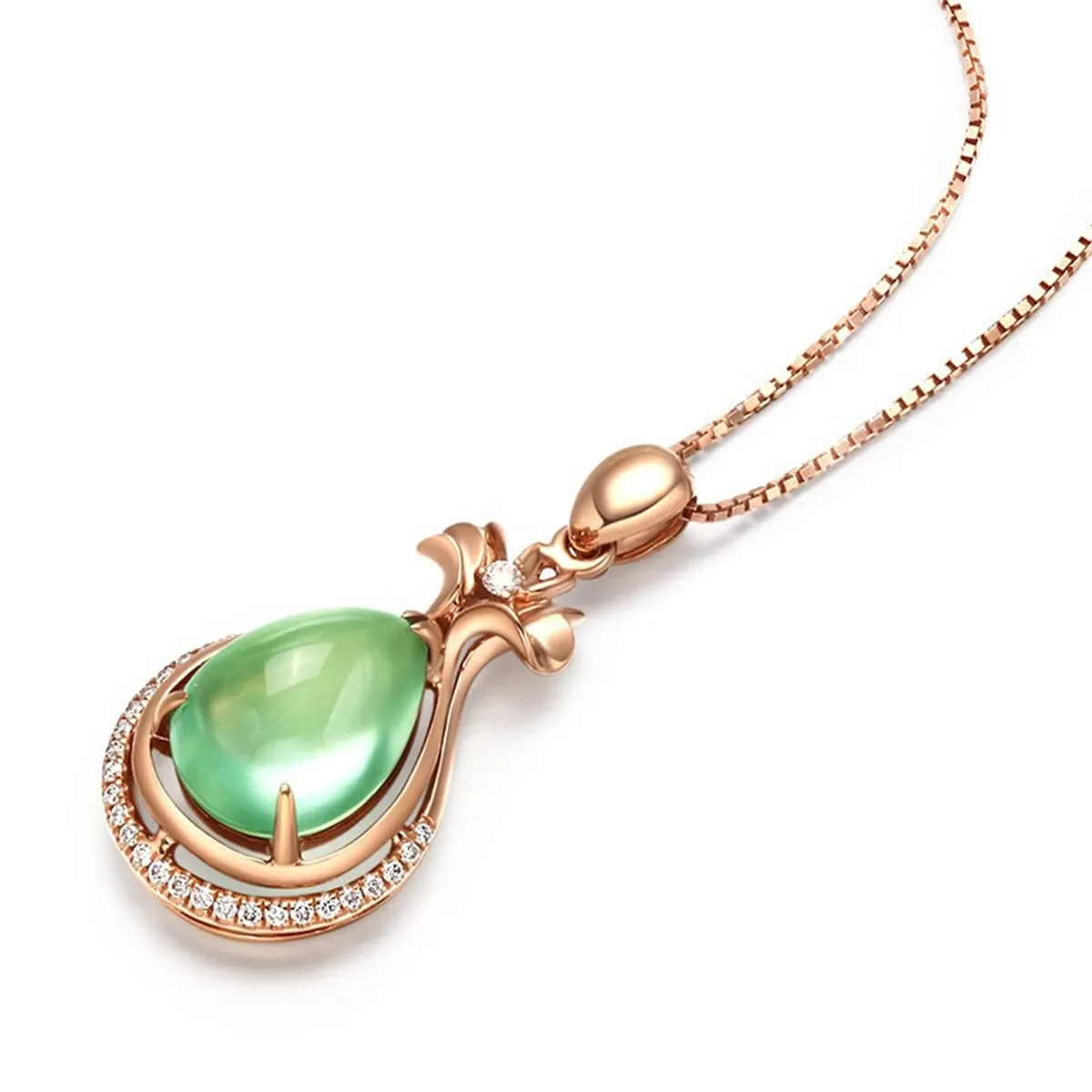 Light Green Jade & Cubic Zirconia Teardrop Pendant Necklace