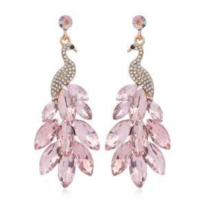 Light Pink Crystal & Cubic Zirconia Peacock Drop Earrings